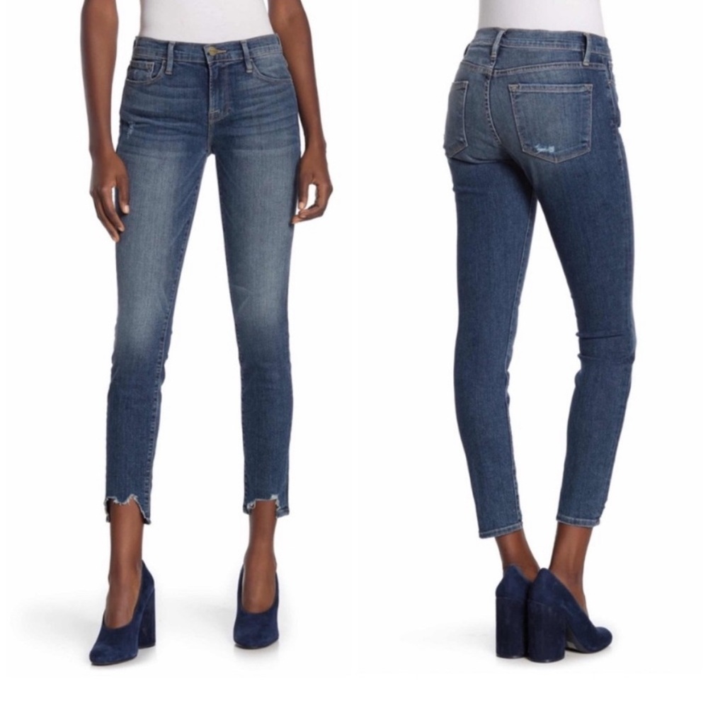 FRAME Le Skinny De Jeanne Loren Jeans Women’s Sz 27 Front Chew Raw Hem‎ Denim